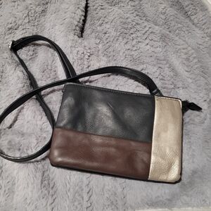 Rosetti Patchwork Black, Brown, and Gold Leather Women's Cross Body Bag